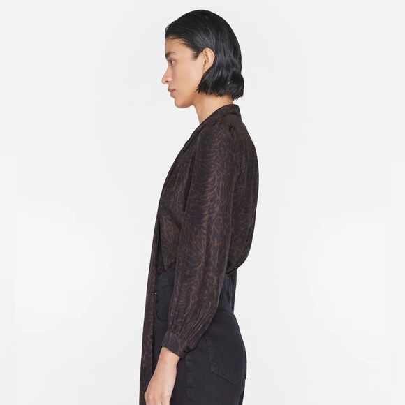 FRAME Femme Tie Neck Blouse- in Espresso Multi - Picture 4 of 9